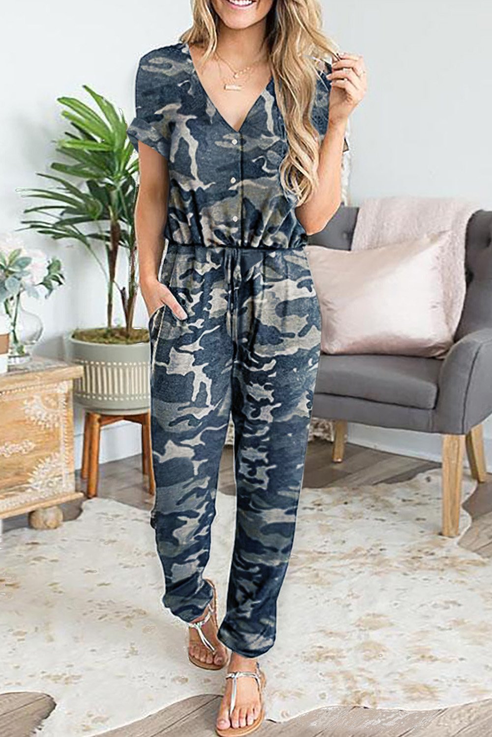 Chic Camo Print Relaxed Fit Jumpsuit