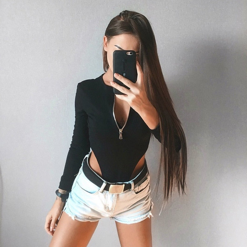 Women’s Black Long Sleeve Zipper Jumpsuit for Fitness - Spring 2021 Fashion