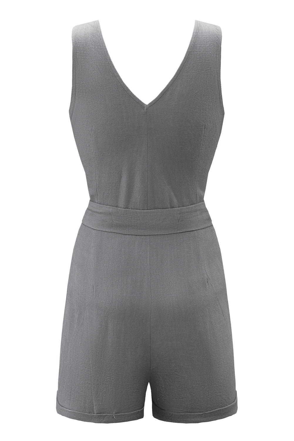 Chic Gray V-Neck Sleeveless Belted Romper for Summer