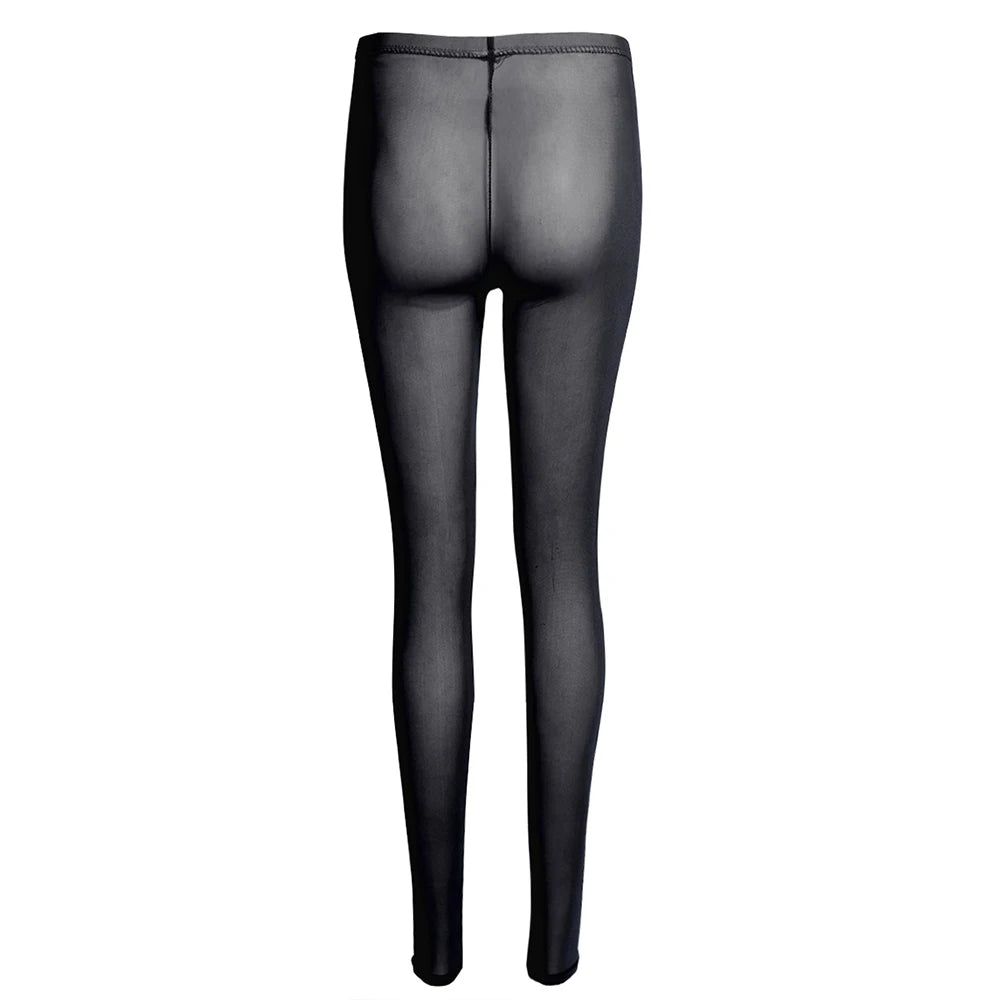 Women Lingerie See-through Sheer Mesh Slim Cut Pants Leggings Trousers