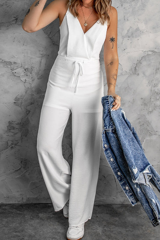 Chic White Spaghetti Strap Wide Leg Jumpsuit