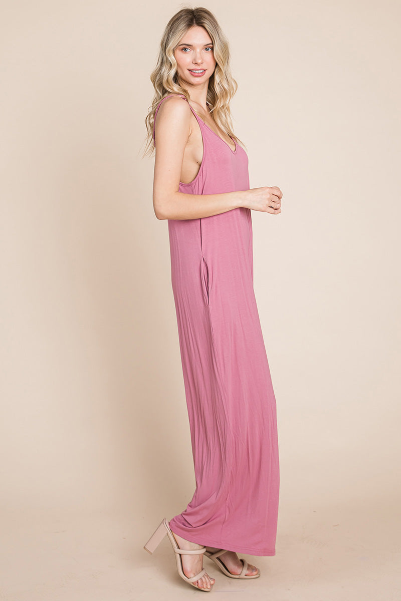 Adjustable Strap Sleeveless Wide Leg Jumpsuit with Pockets