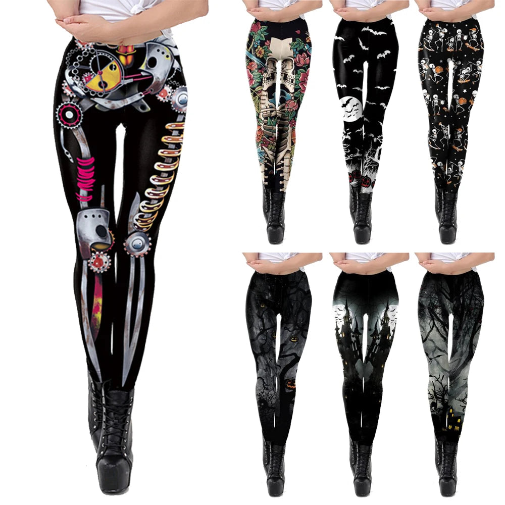 VIP FASHION Adult Steampunk Skeleton Leggings Adventure Halloween