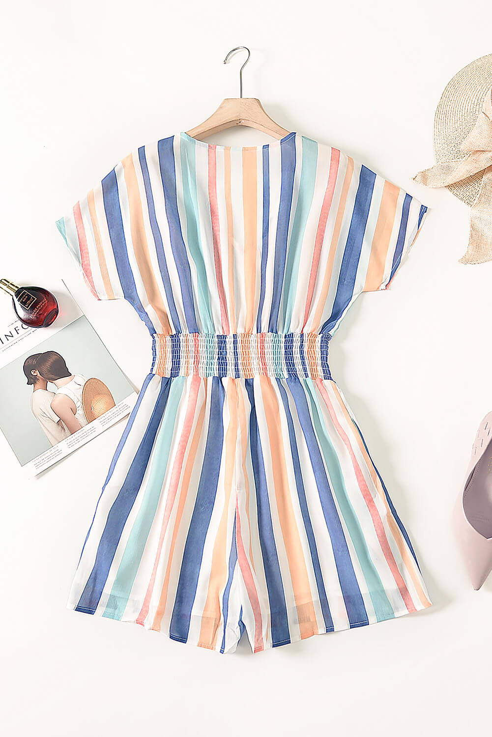 Vibrant Striped V-Neck Button-Up Summer Romper