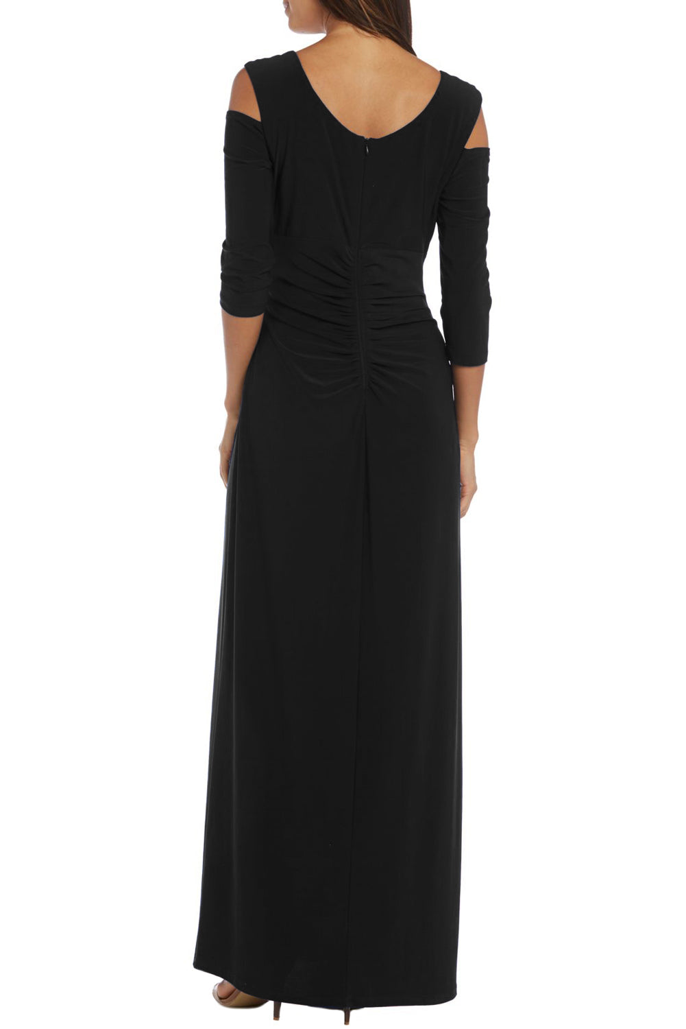 Elegant Black Cold Shoulder Evening Gown with Rhinestone Accents