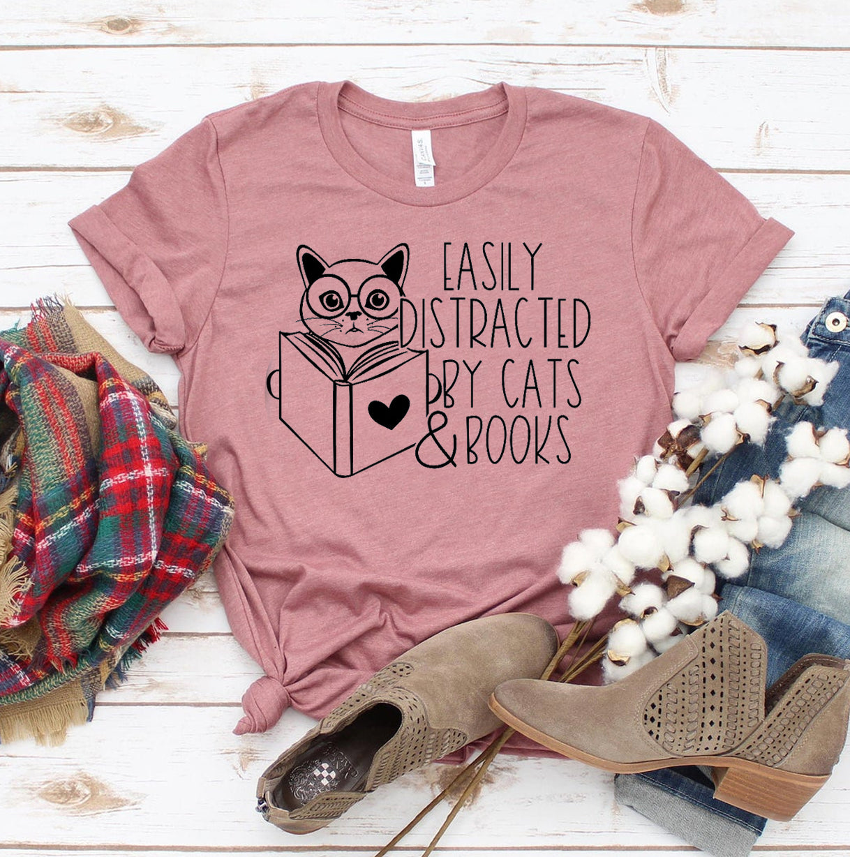 Cat Lover's Paradise T-shirt: Easily Distracted by Feline Friends and Books