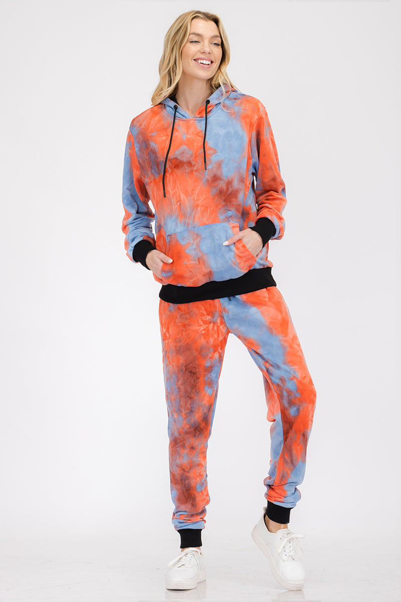 Womens Tie-Dye Cotton Lounge Sweat Suit Set