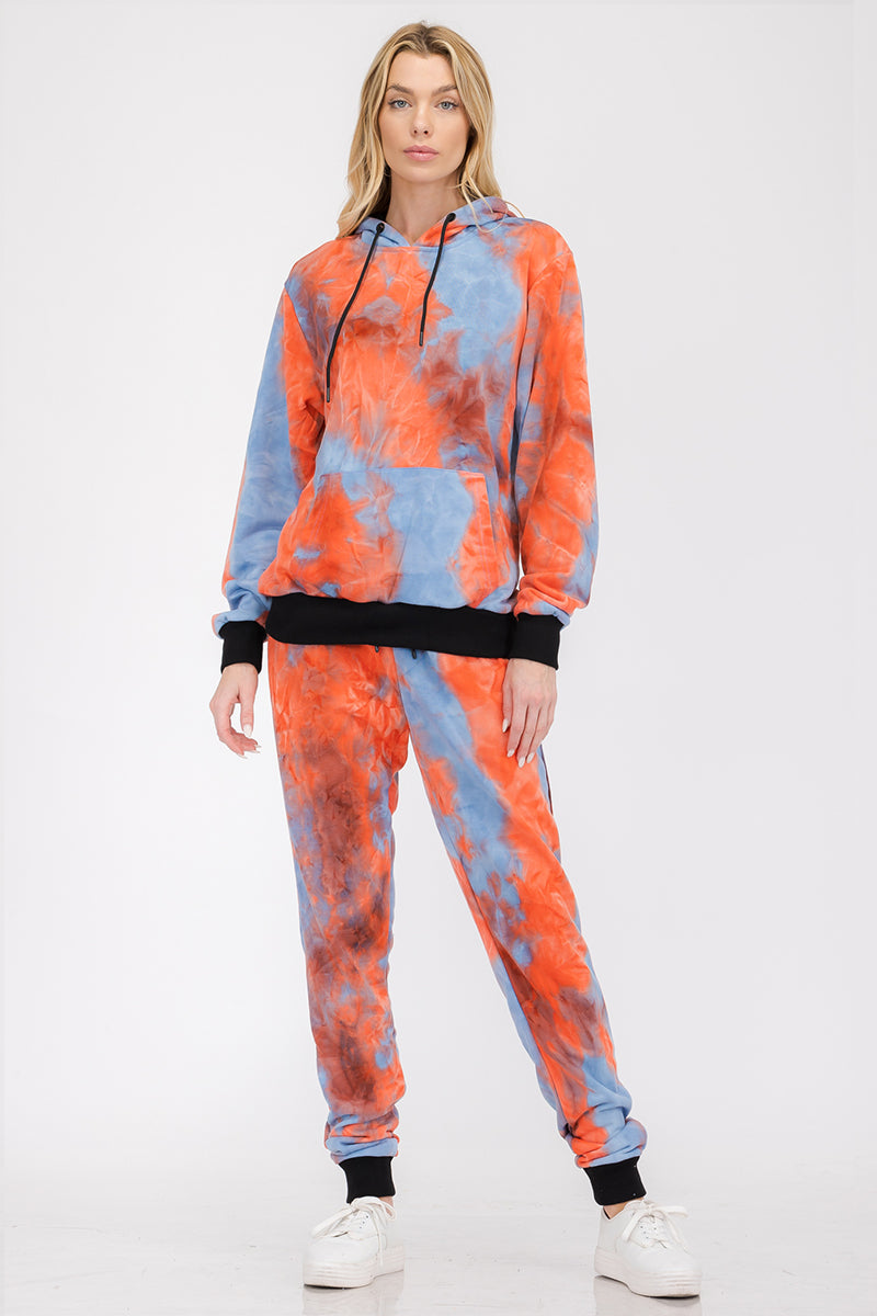 Womens Tie-Dye Cotton Lounge Sweat Suit Set